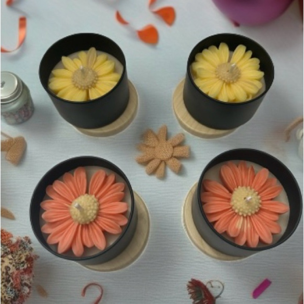 Floral Candles in Black Holders